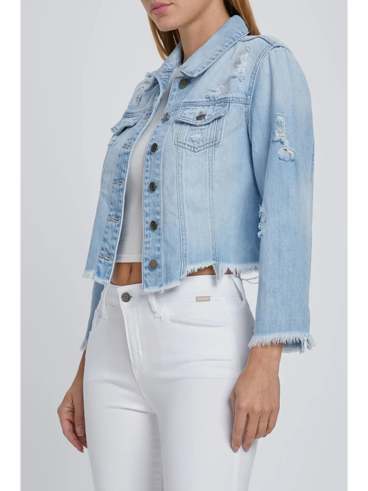 Cello Light Wash Distressed Denim Jacket Florida Girl Fashion Boutique