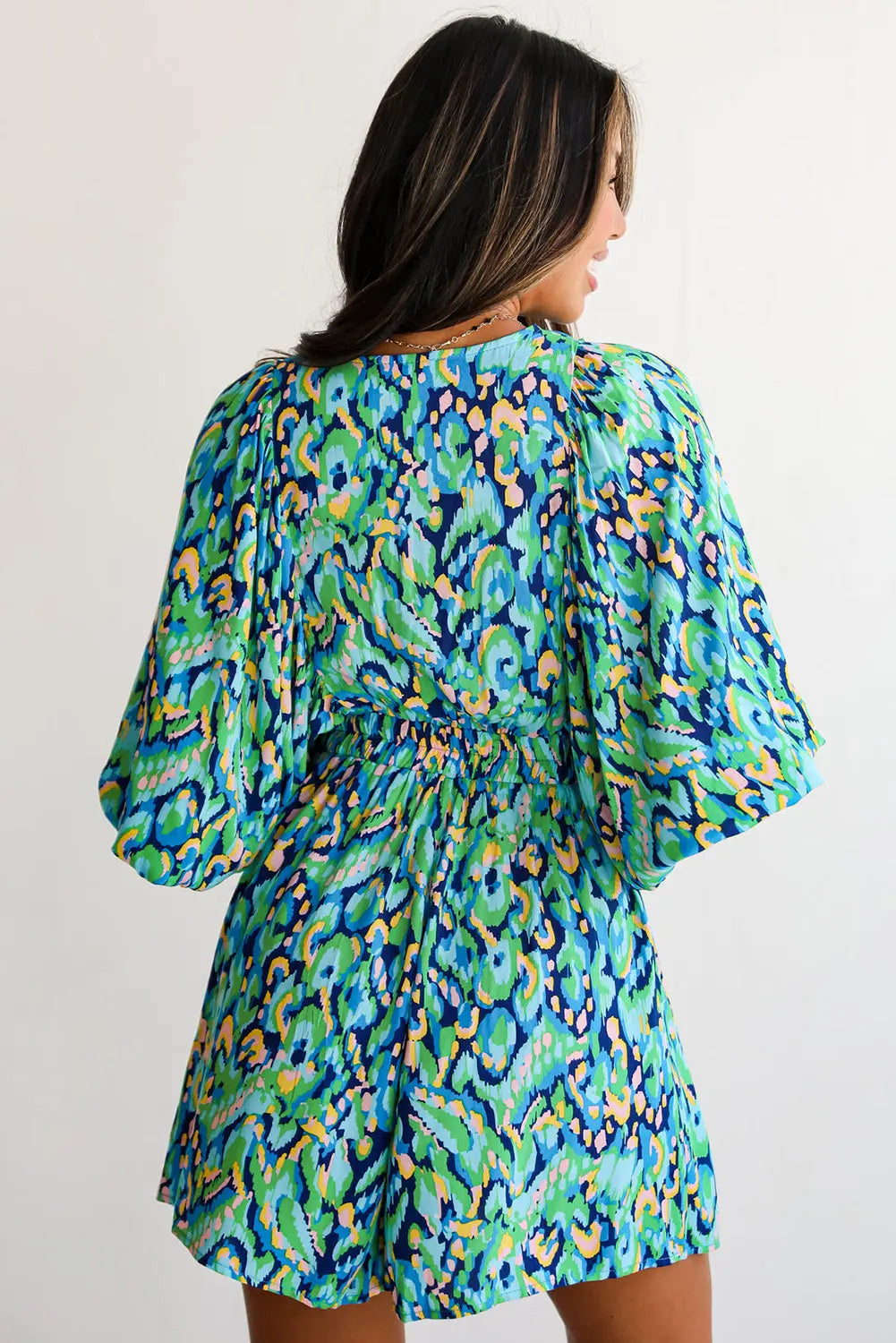 Abstract Print Puff Sleeve V Neck High Waist Romper Florida Girl Fashion Boutique