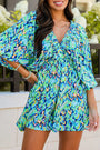 Abstract Print Puff Sleeve V Neck High Waist Romper Florida Girl Fashion Boutique