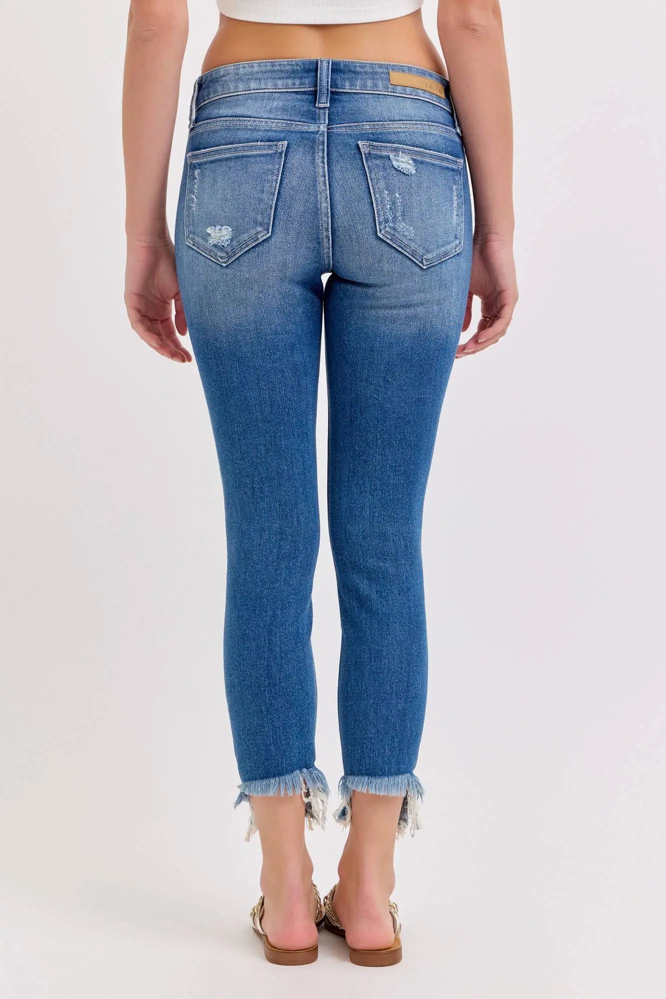 Cello Mid Rise Destroyed Crop Skinny Cello Jeans