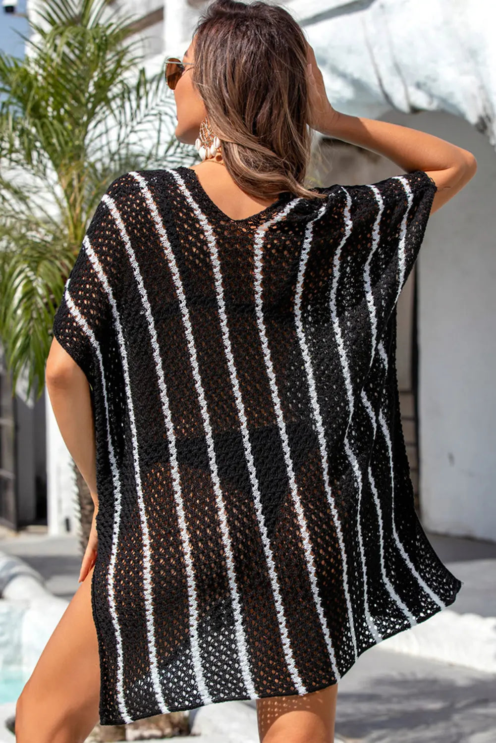 Black Striped Crochet Beach Cover Up Florida Girl Fashion Boutique