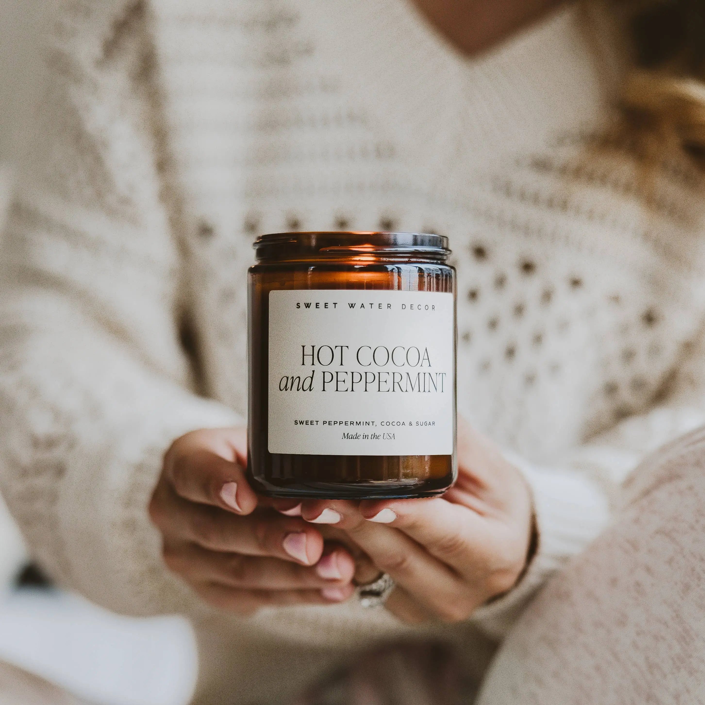 Hot Cocoa and Peppermint 9 oz Soy Candle Sweet Water Decor