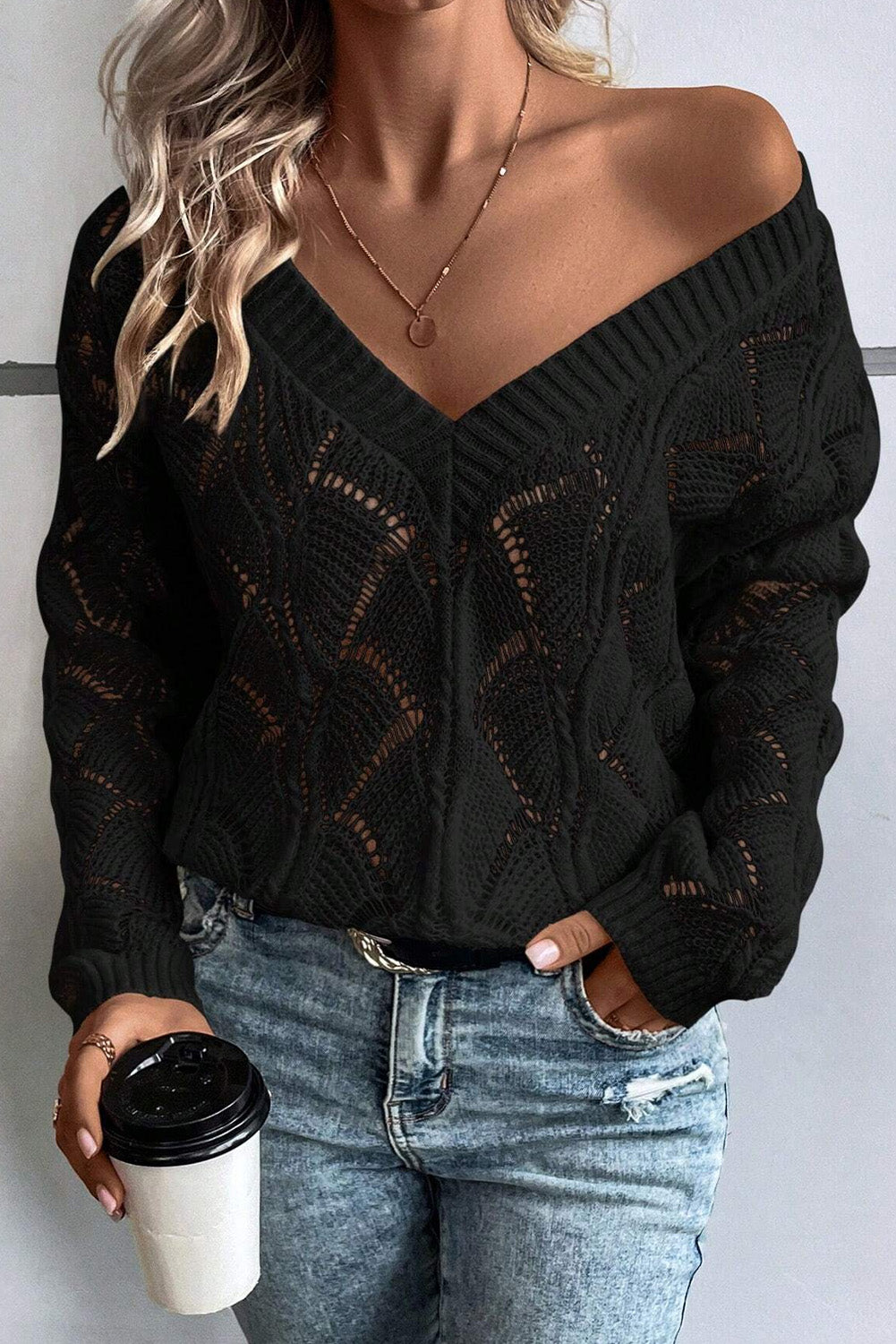 Hollow Knit V Neck Sweater Florida Girl Fashion Boutique