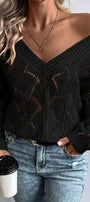 Hollow Knit V Neck Sweater Florida Girl Fashion Boutique