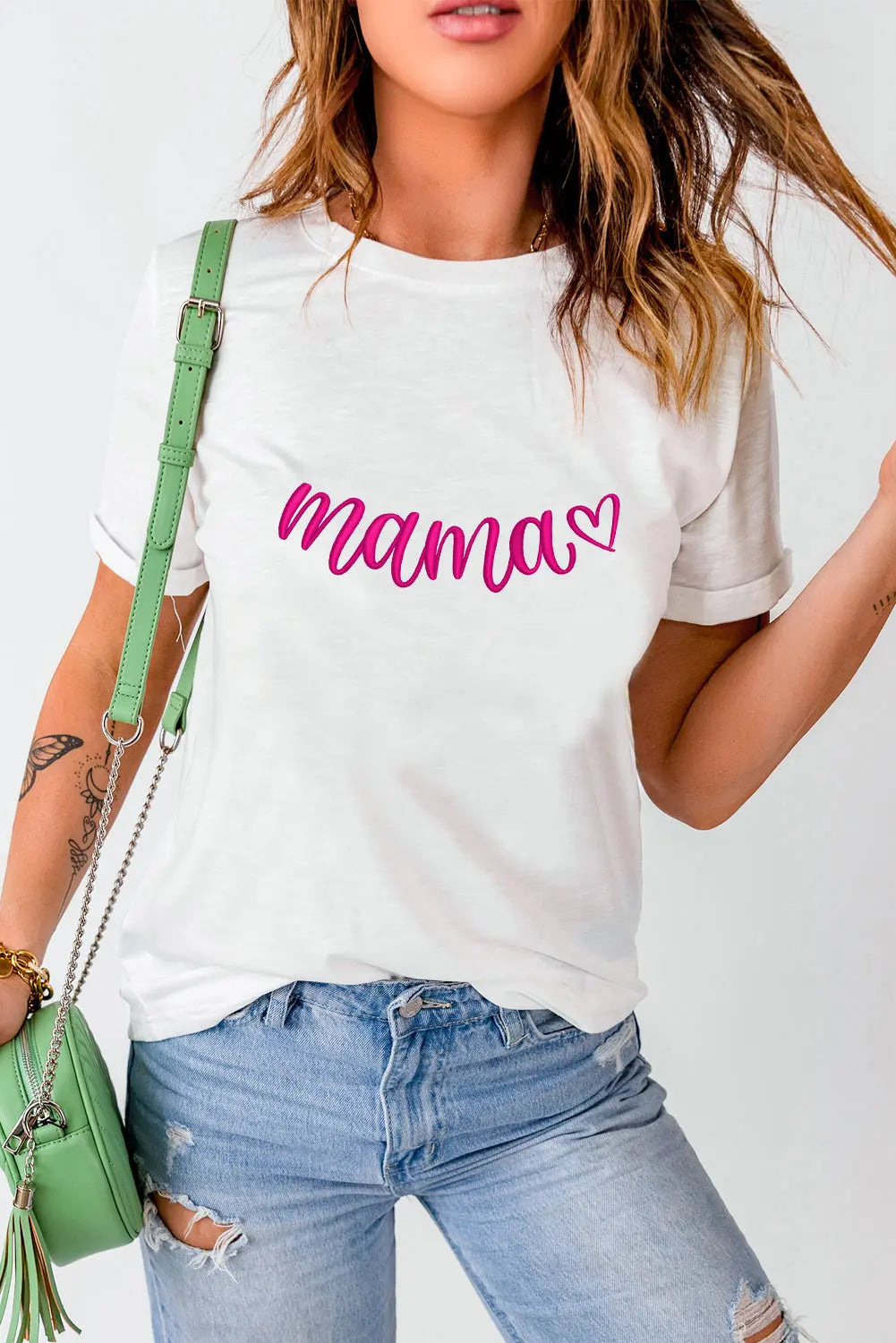 White mama Heart Embroidered T Shirt Florida Girl Fashion Boutique