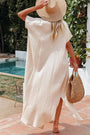 Apricot Crinkled Buttons Maxi Beach Dress with Slits Florida Girl Fashion Boutique
