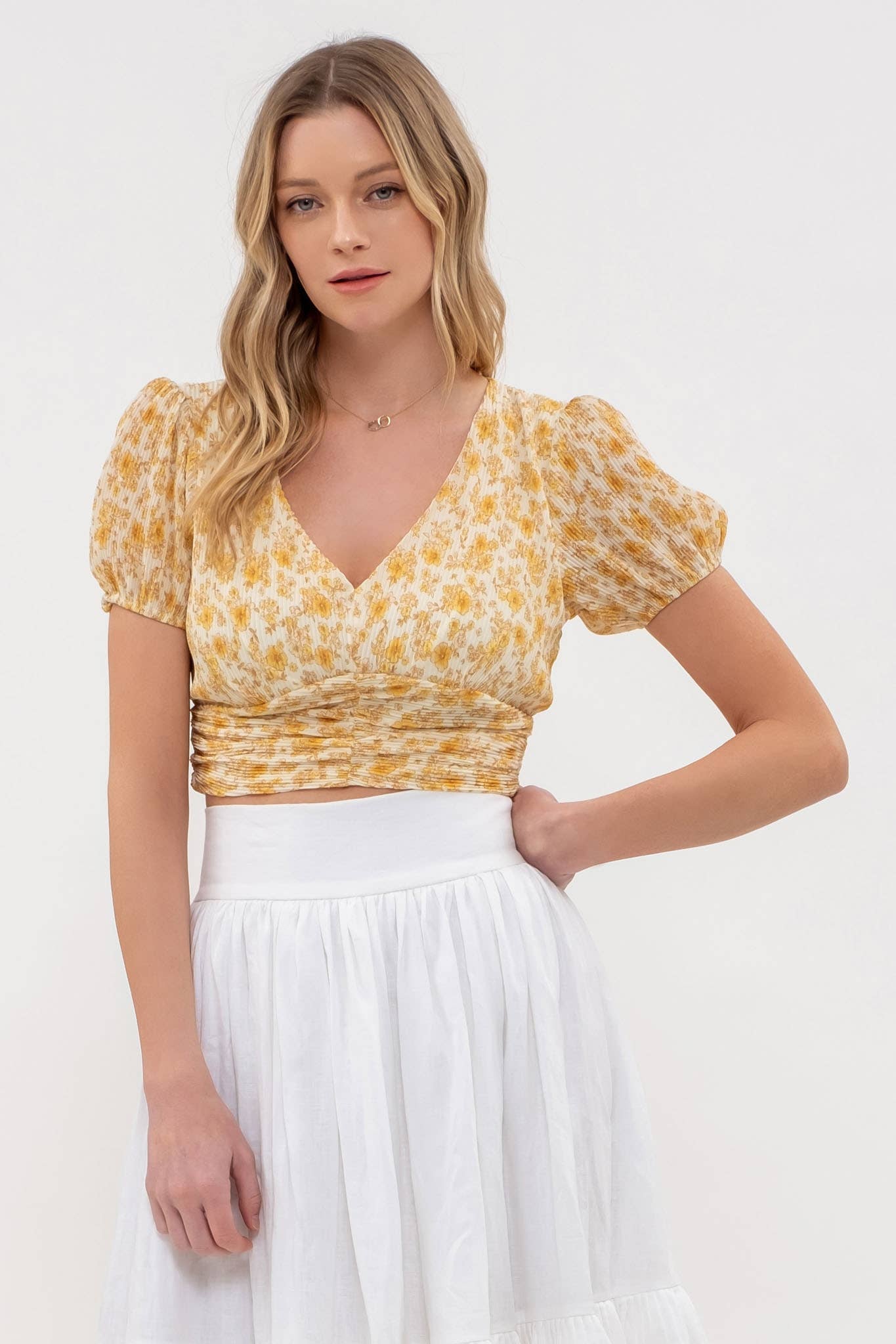 Floral Tie Back Crop Top Blu Pepper