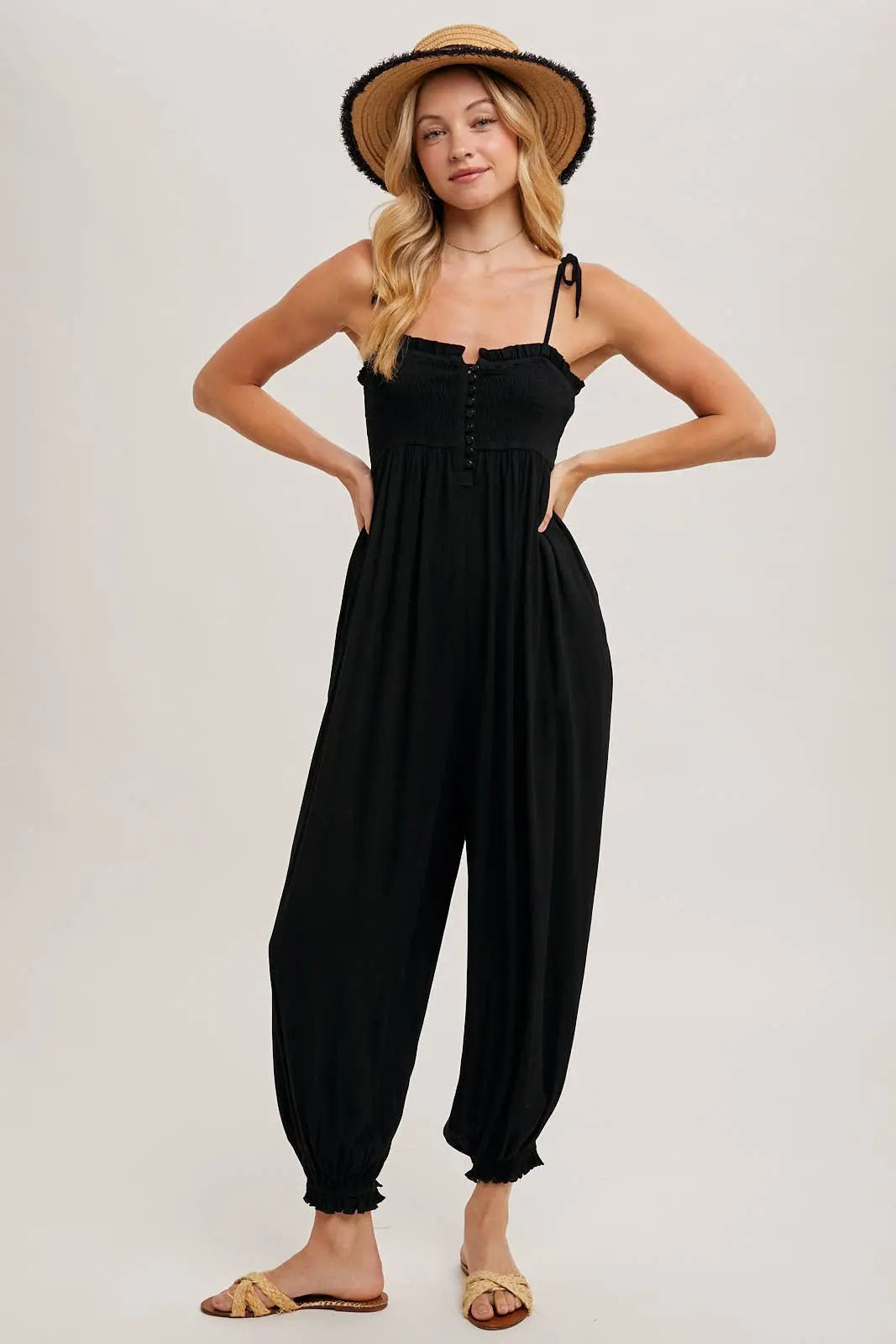 Gauze Smocked Jumpsuit Bluivy