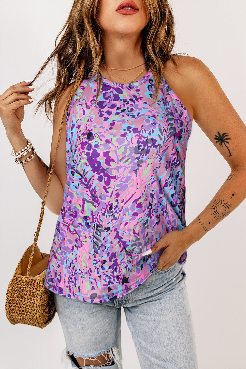 Purple Floral Halter Tank Florida Girl Fashion Boutique