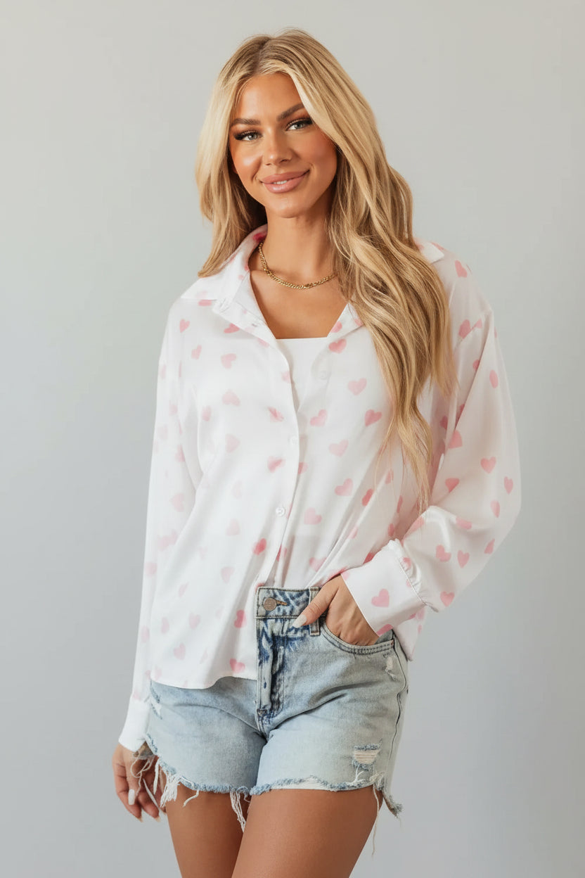 Love Heart Button Up Shirt Florida Girl Fashion Boutique