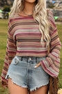 Striped Wide Cropped Long Sleeve Top Florida Girl Fashion Boutique
