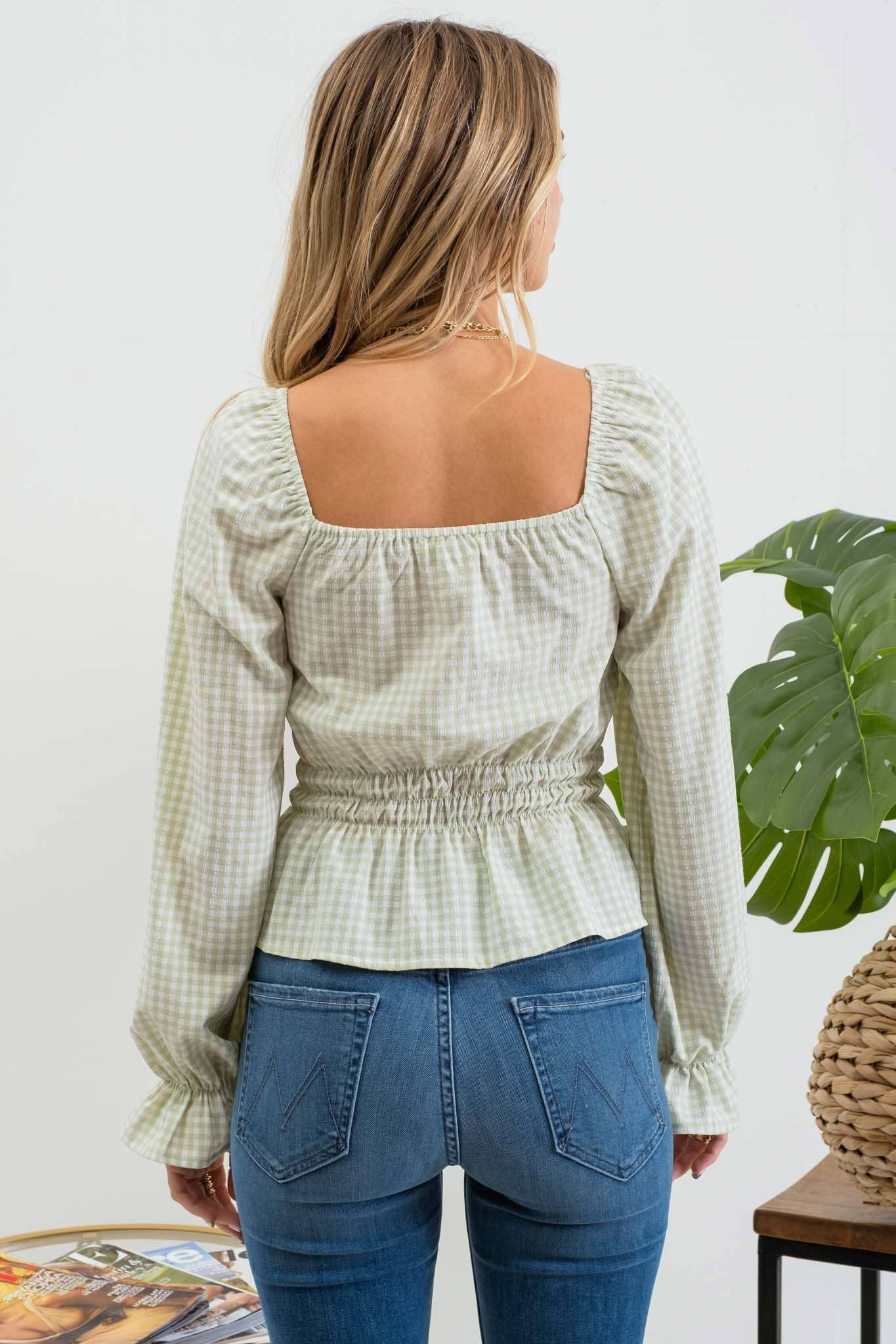 Green Gingham Blouse Blu Pepper