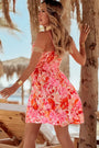 Red Floral Spaghetti Strap Surplice Neck Shirred Waist Mini Dress Florida Girl Fashion Boutique