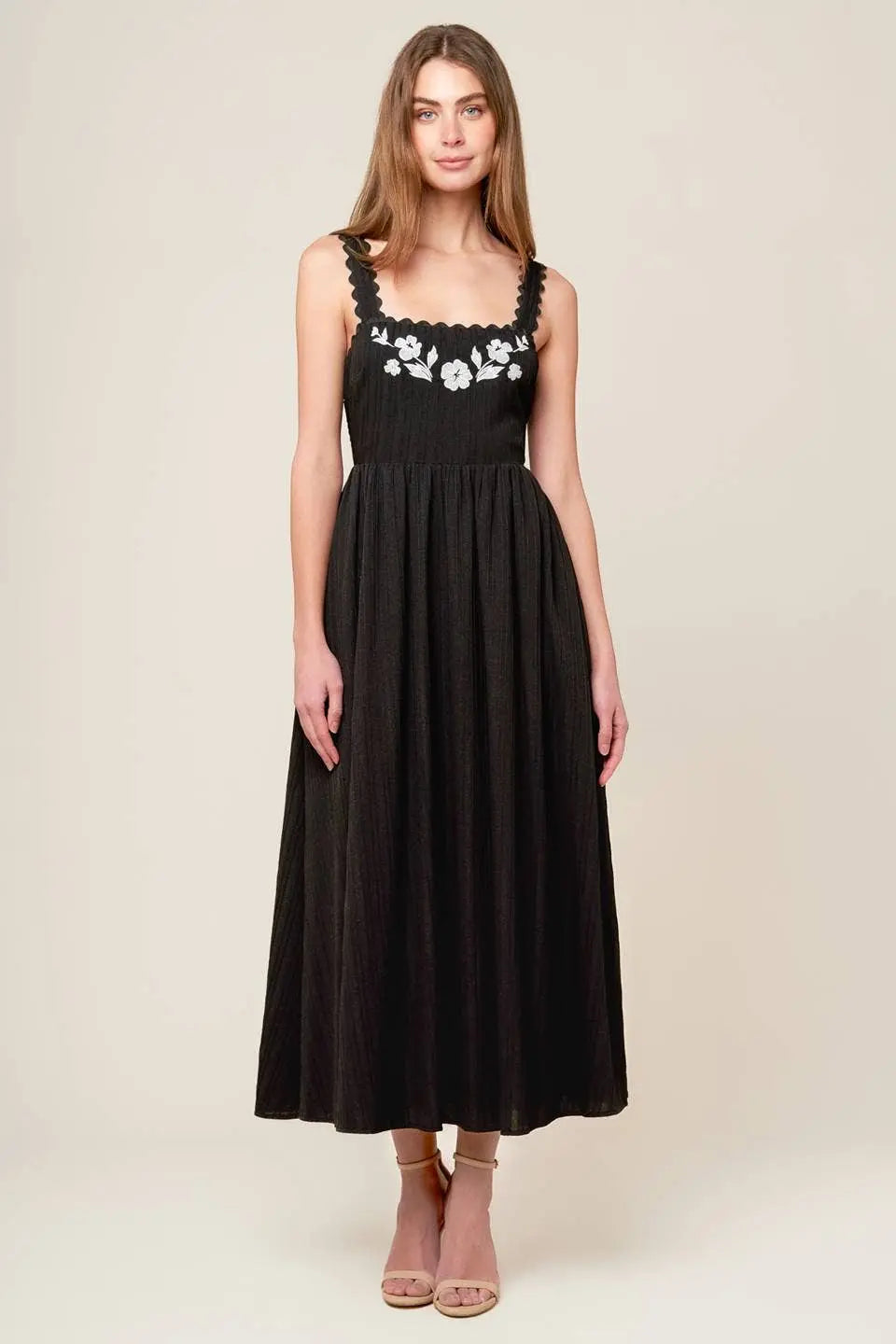 Floral Embroidered Midi Dress FLYING TOMATO