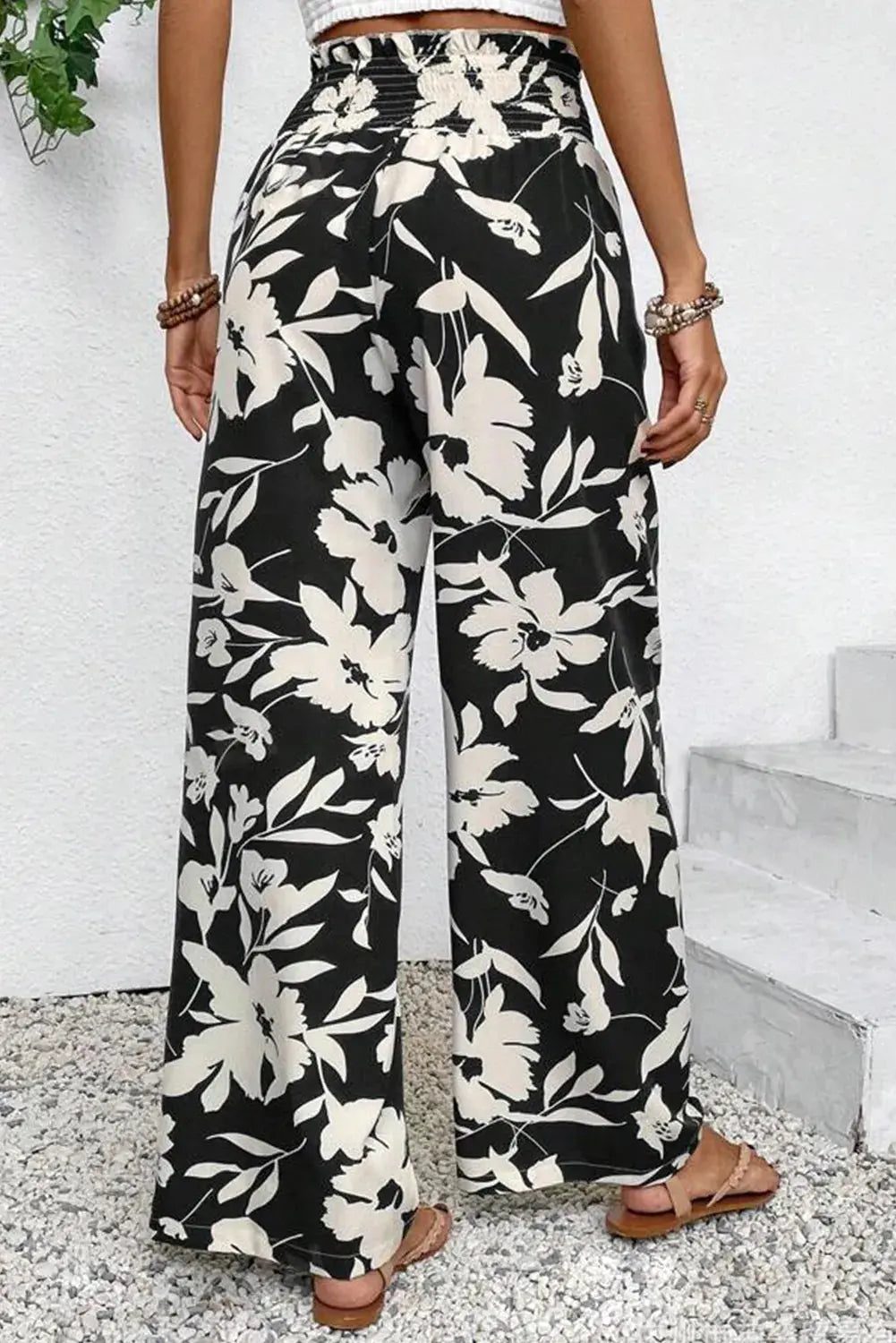 Black Floral Wide Leg Pants Florida Girl Fashion Boutique