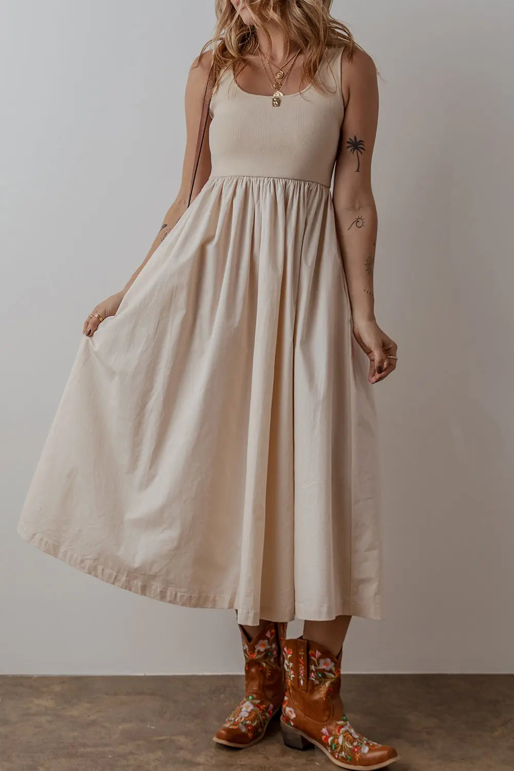 Beige Scoop Neck Sleeveless Long Dress Florida Girl Fashion Boutique