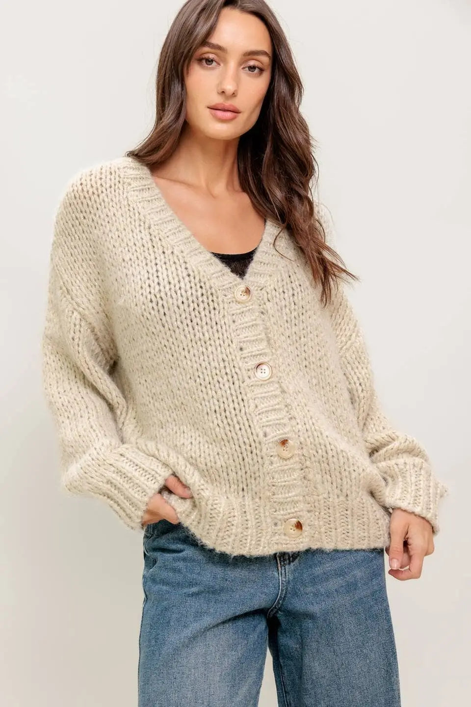 A sweater knit cardigan- ISW5317 CREAM GOLD FLYING TOMATO