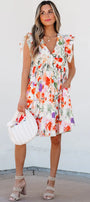 Floral Ruffle Sleeve High Waist Mini Dress Florida Girl Fashion Boutique