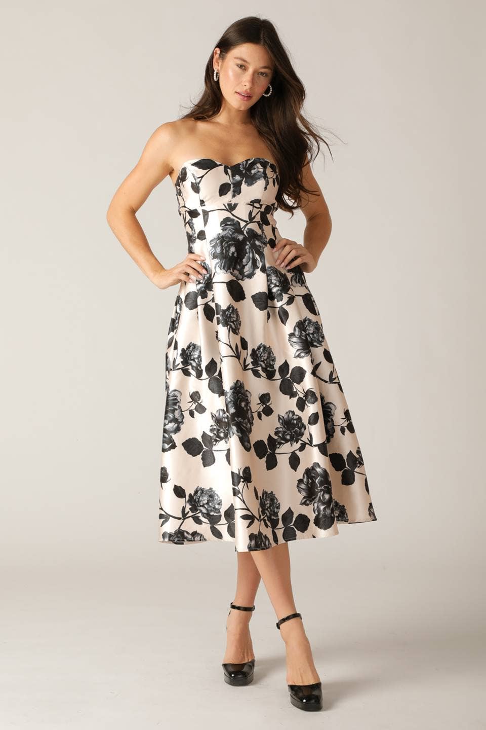 Black Floral Midi Dress FLYING TOMATO