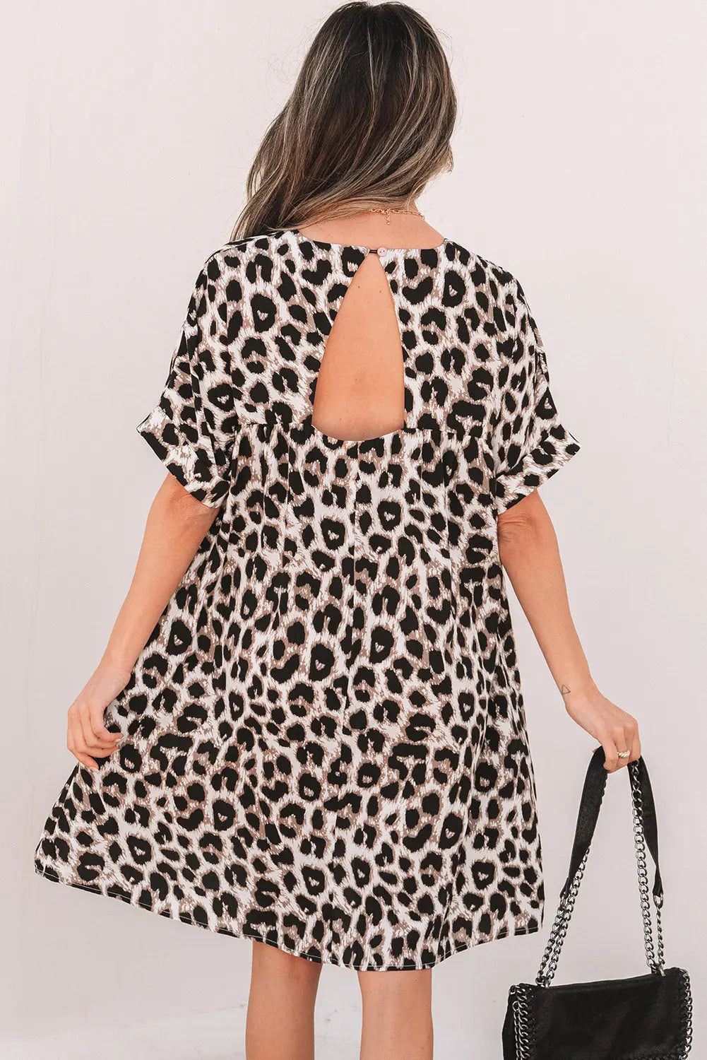 Cheetah Print Backless V Neck Loose Fit Mini Dress Florida Girl Fashion Boutique