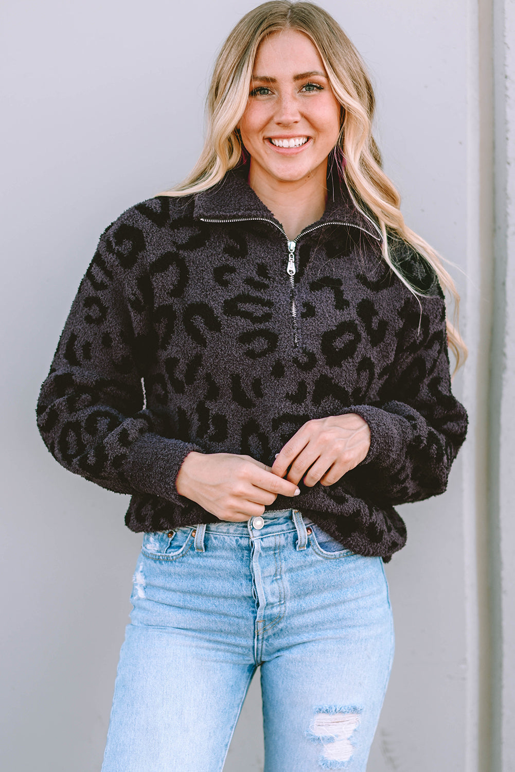 Fuzzy Black Leopard Pullover Florida Girl Fashion Boutique