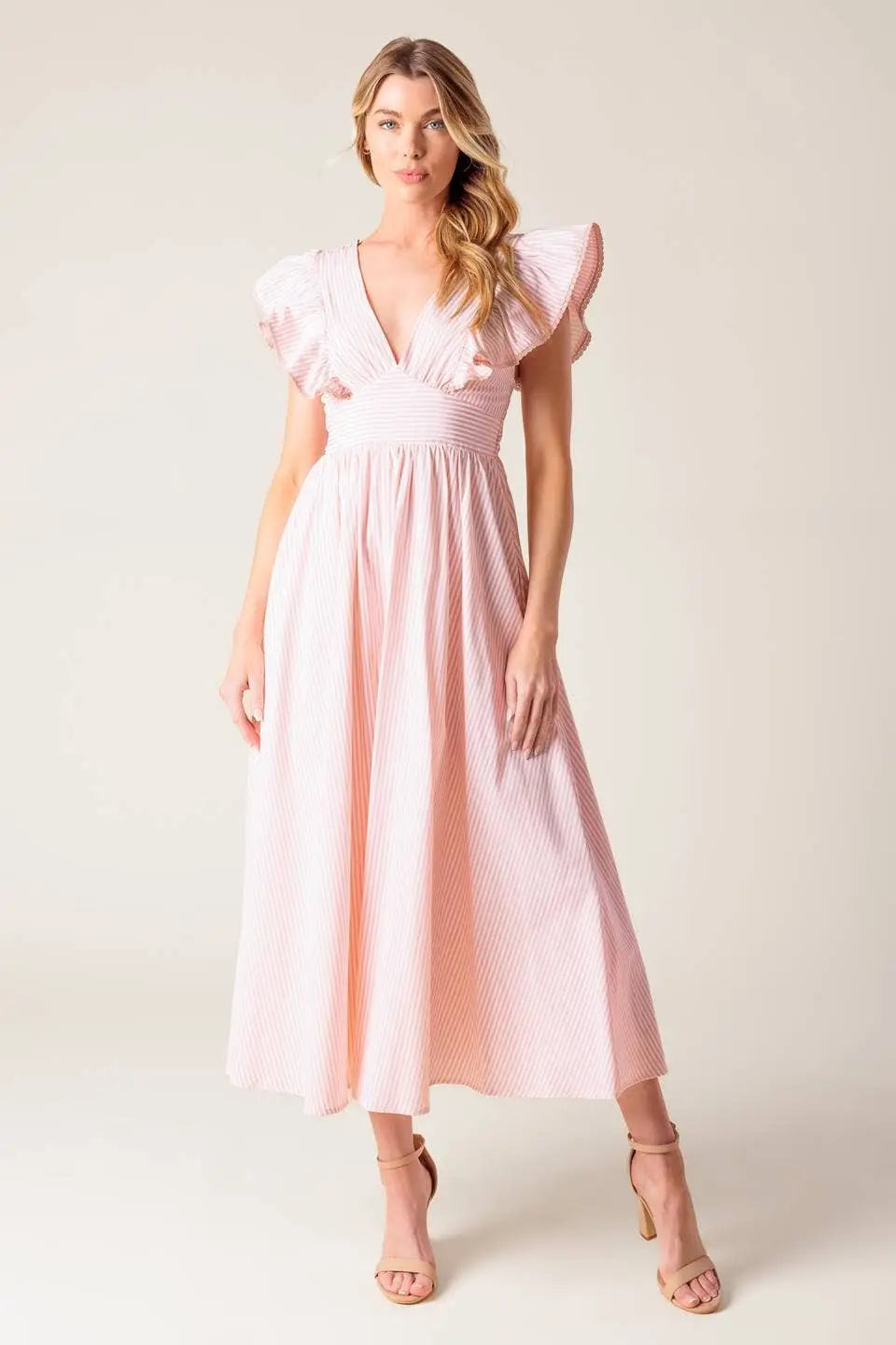 Striped Woven Midi Dress FLYING TOMATO