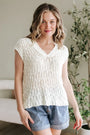 Beige Notched V Neck Short Sleeve Sweater Florida Girl Fashion Boutique
