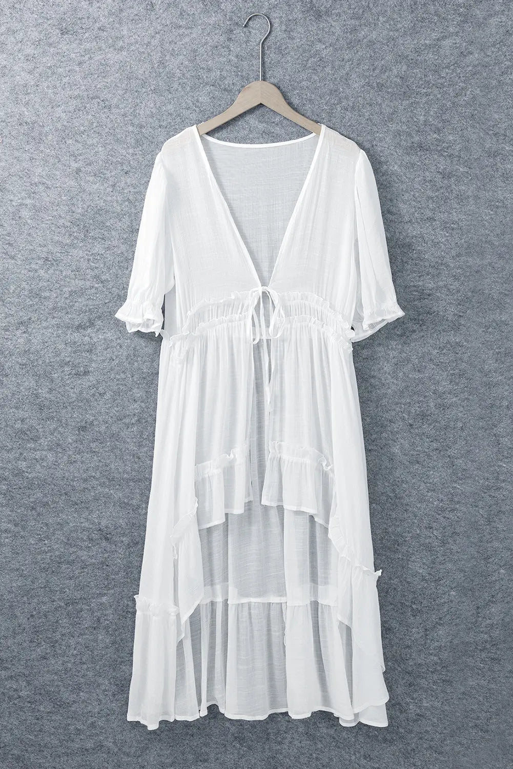 White Half Sleeve Ruffled High Low Kimono Florida Girl Fashion Boutique