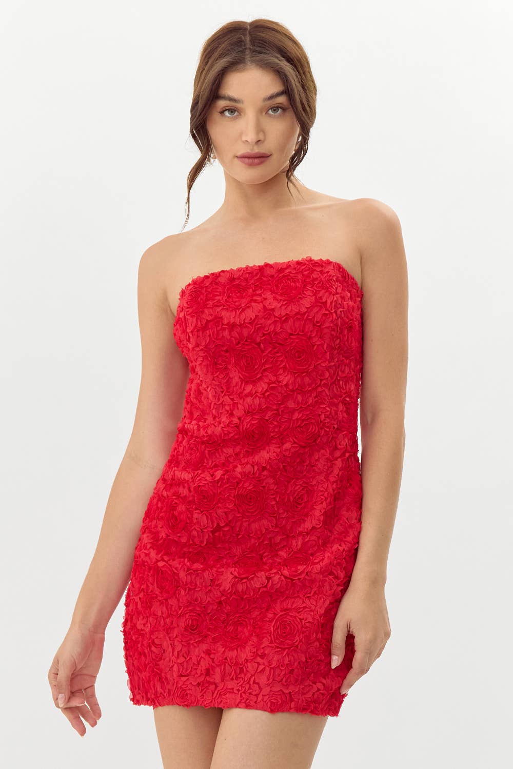 Adelyn Rae Posey Textured Floral Strapless Mini Dress Adelyn Rae