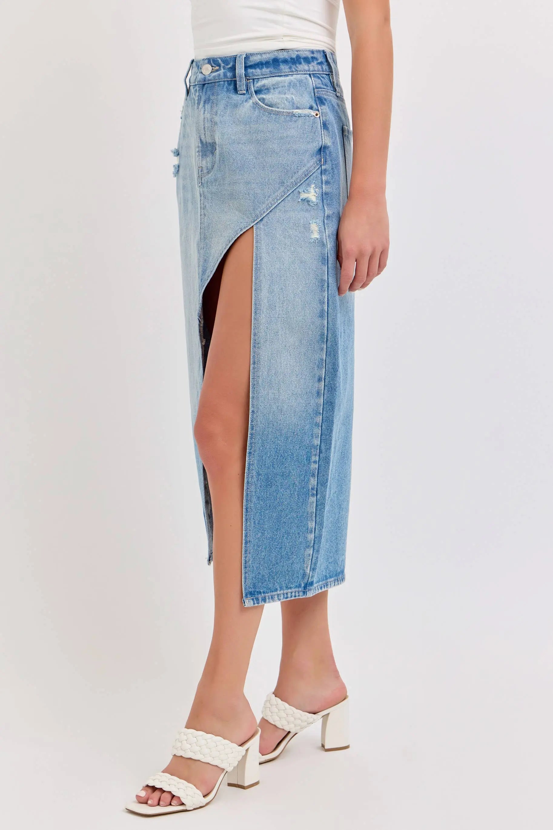 Cello High Rise Midi Skirt with Curved Cutout Cello Jeans