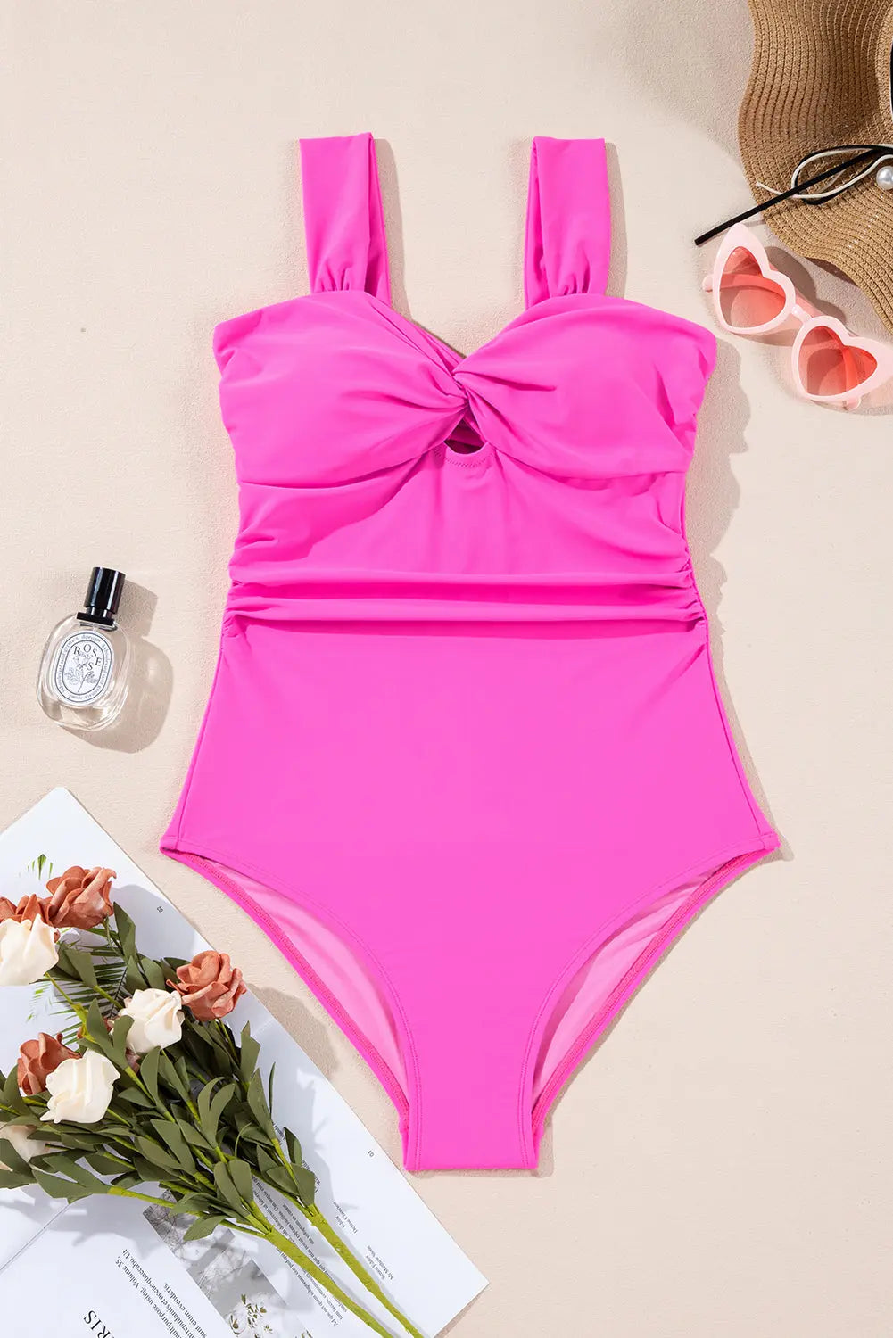 Bright Pink Cut out Twist Bowknot Backless One Piece Swimsuit Florida Girl Fashion Boutique