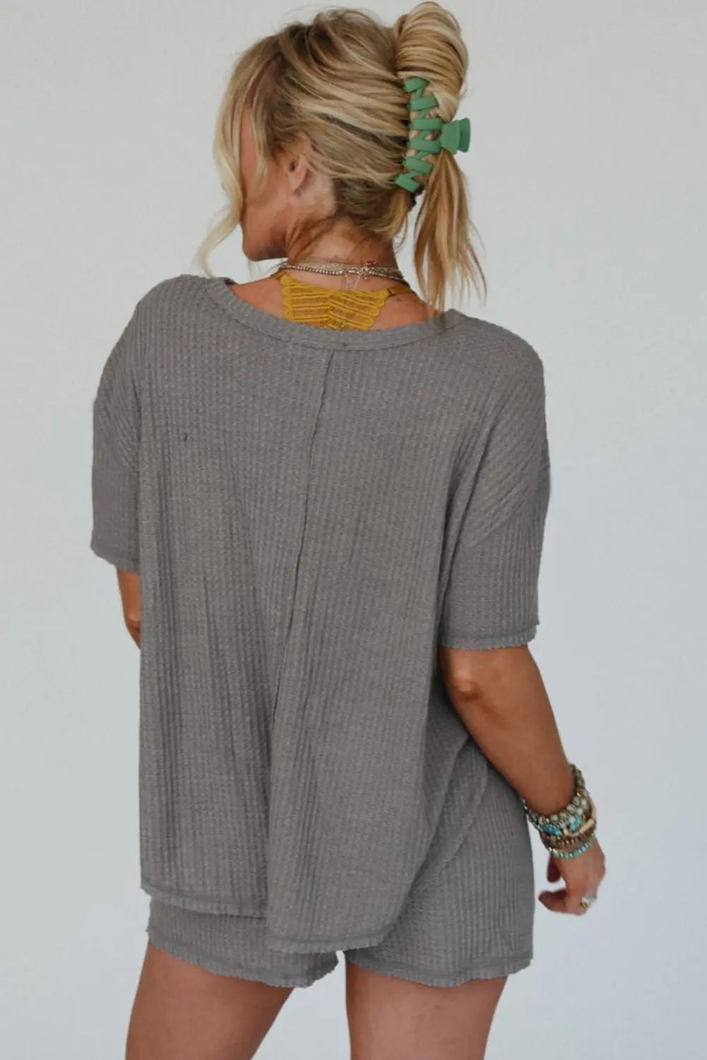 Grey Waffle Knit Top and Shorts Set Florida Girl Fashion Boutique