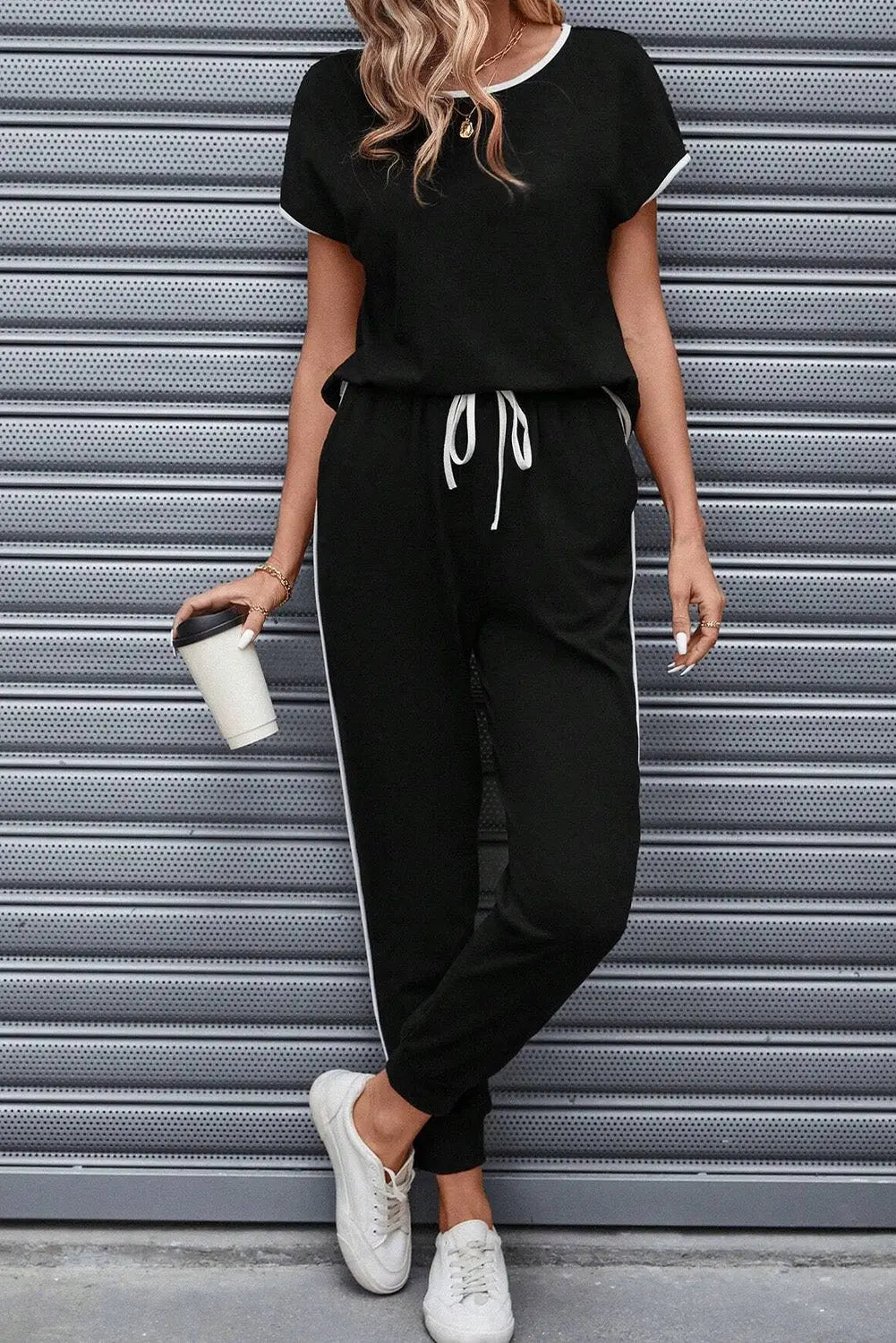 Black Contrast-Trim Jogger Set Florida Girl Fashion Boutique