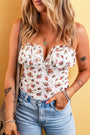 White Floral V Cut Frilled Trim Spaghetti Straps Bodysuit Florida Girl Fashion Boutique