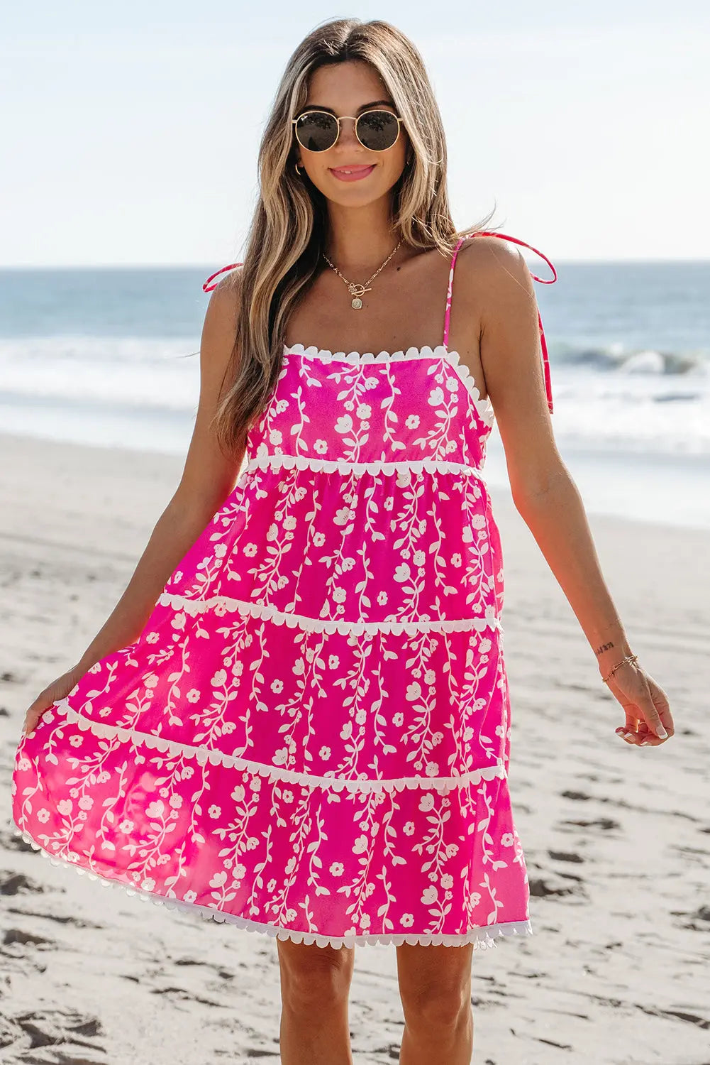 Pink Floral Ric Rac Mini Dress Florida Girl Fashion Boutique