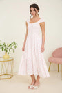 BOW PATTERN RUCHED SLEEVE SMOCKED MIDI DRESS Blu Pepper