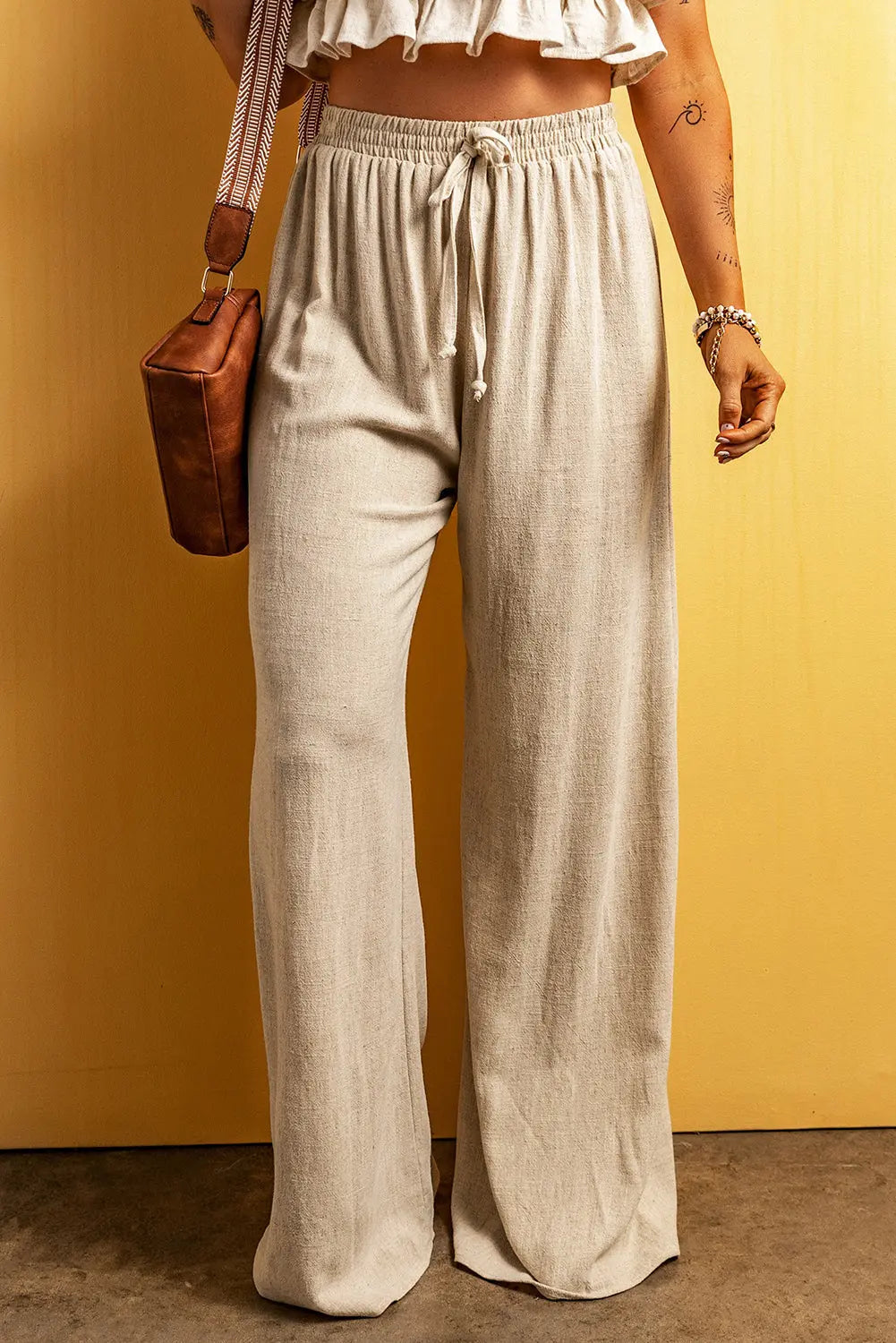 Beige Linen-Blend Wide-Leg Pants Florida Girl Fashion Boutique