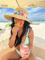 Tropical Print Ribbon Trim Rolled Sun Hat C.C Beanie