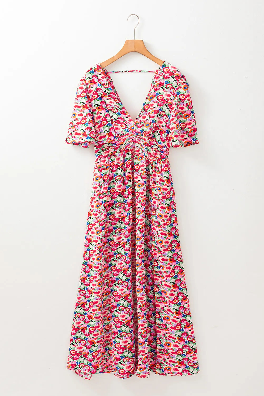 Red Floral Deep V Neck Cutout Maxi Dress Florida Girl Fashion Boutique
