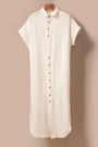 Apricot Crinkled Buttons Maxi Beach Dress with Slits Florida Girl Fashion Boutique