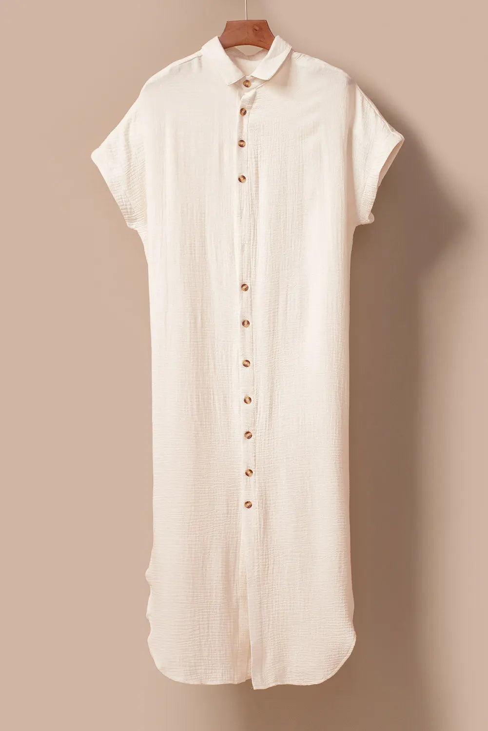 Apricot Crinkled Buttons Maxi Beach Dress with Slits Florida Girl Fashion Boutique
