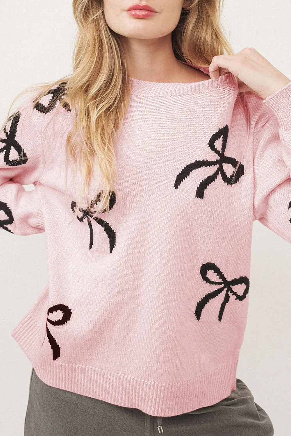 Pinky Black Bow Relaxed Sweater Florida Girl Fashion Boutique