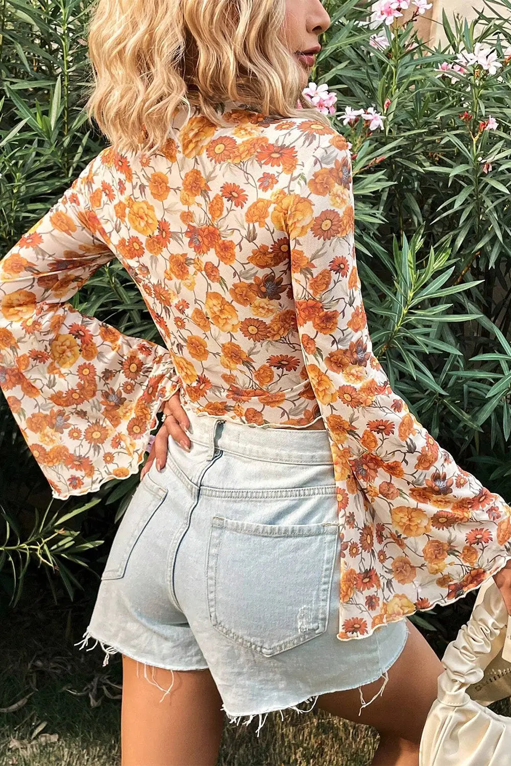 Boho Orange Floral Bell Sleeve Top Florida Girl Fashion Boutique