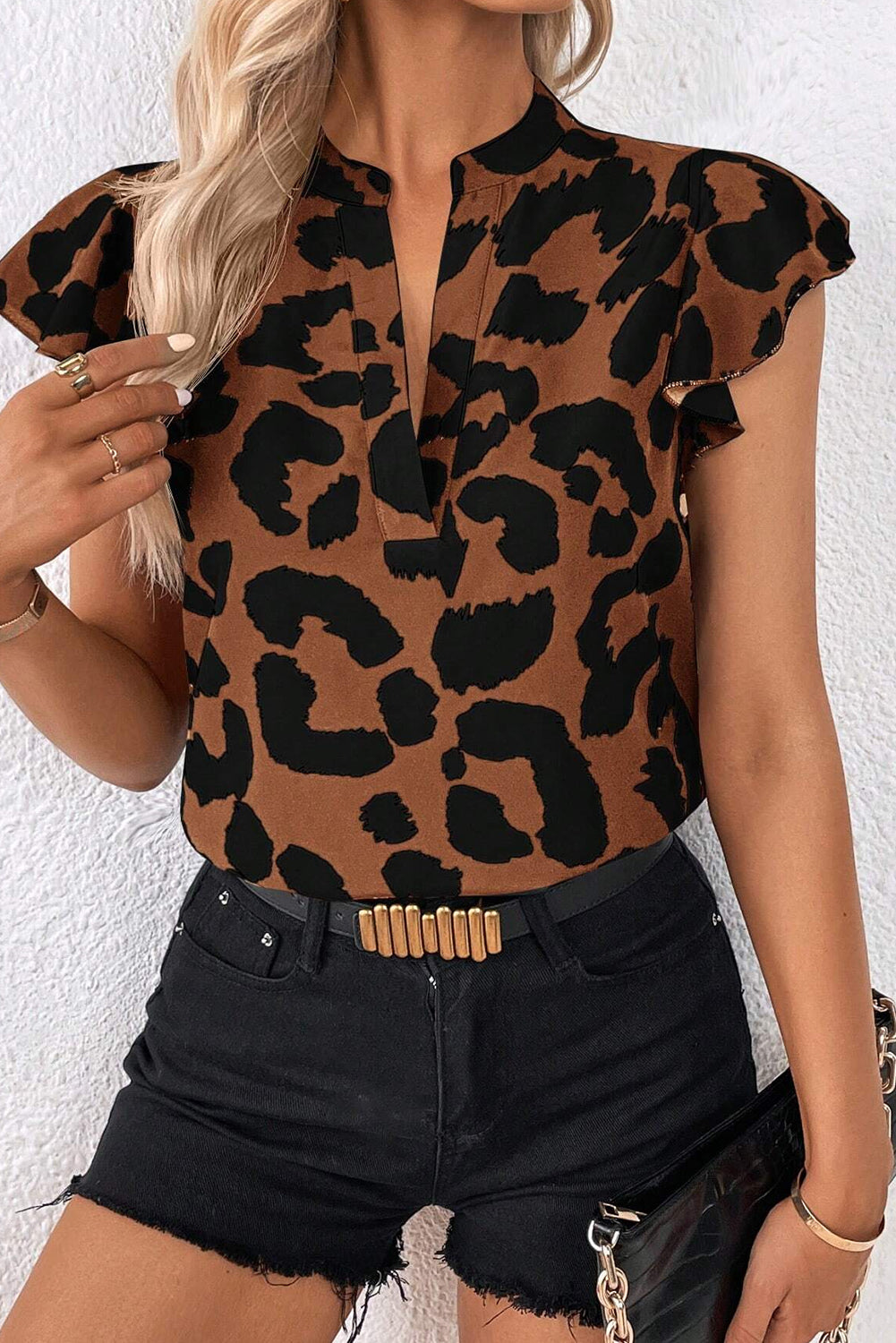 Leopard Flutter Sleeve Blouse Florida Girl Fashion Boutique