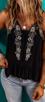 Black Floral Embroidered Ruffled Tank Florida Girl Fashion Boutique