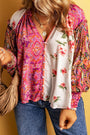 Boho Floral Patchwork Shirred Cuffs Blouse Florida Girl Fashion Boutique