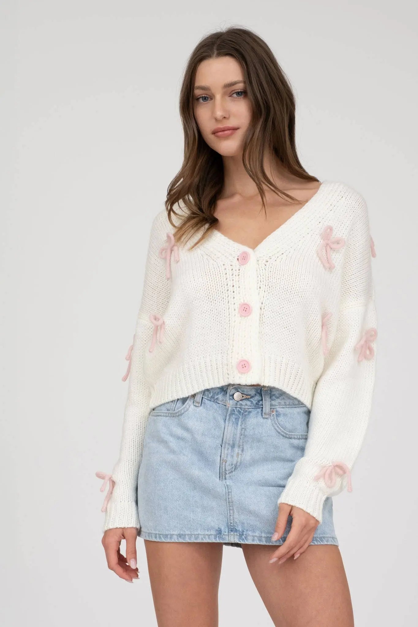 Bow Detailed Cropped Cardi Blu Pepper