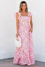 Pink Floral Ruffle Sleeve Maxi Dress Florida Girl Fashion Boutique