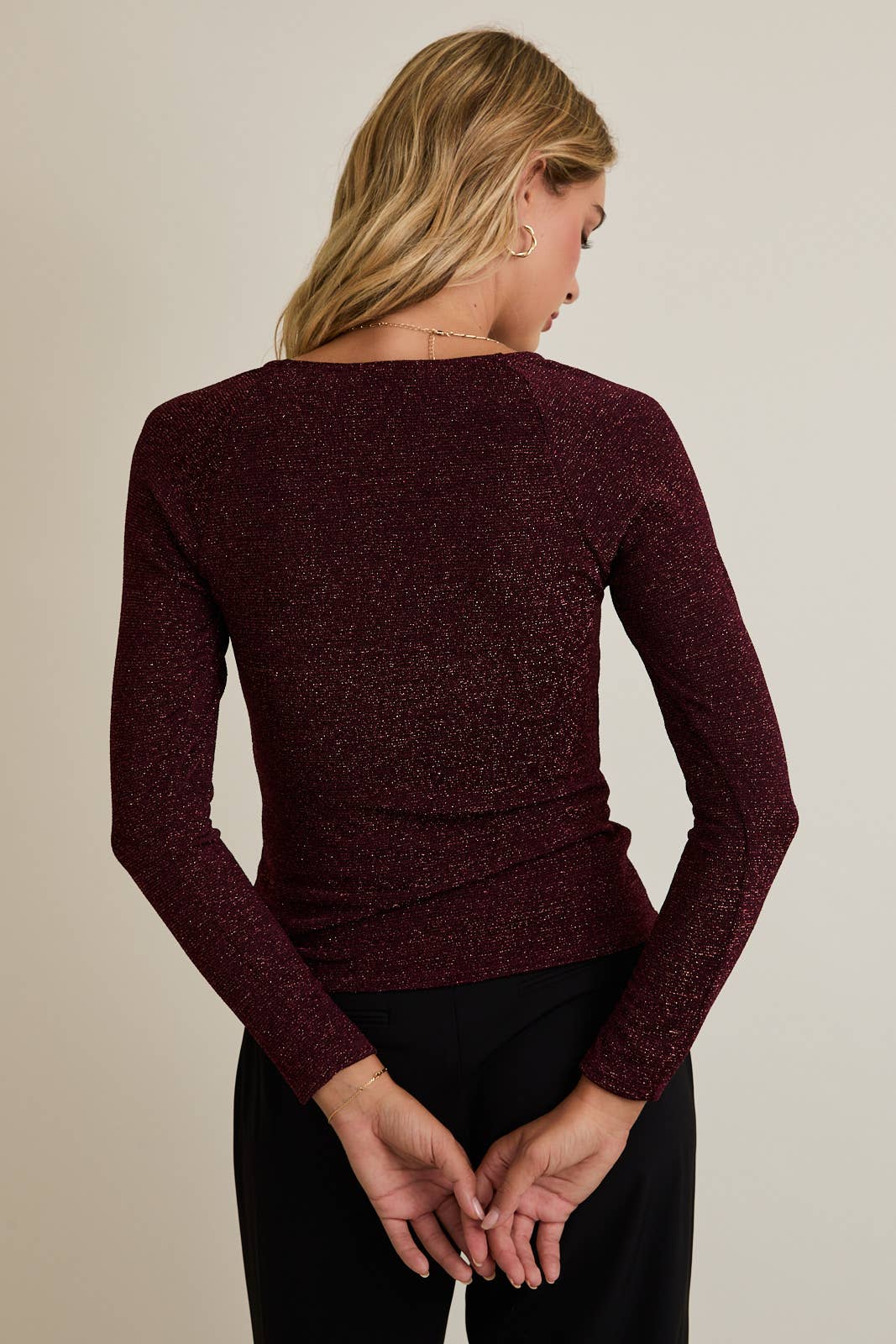Shimmer Square Neck Long Sleeve Top