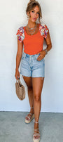 Orange Ribbed Knit Tiered Ruffled Sleeve Bodysuit Florida Girl Fashion Boutique